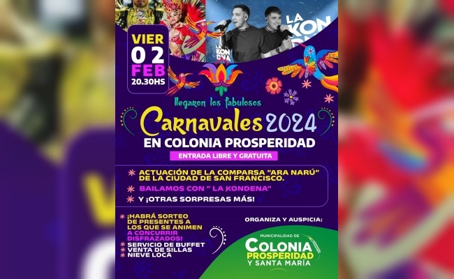 El 2 de febrero serán los Carnavales de Colonia Prosperidad