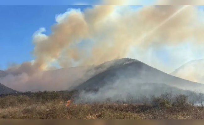 Bomberos combaten un incendio en una zona cercana a La Calera