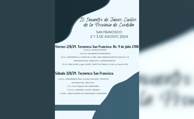 San Francisco será sede del IX Encuentro de Jueces Civiles y Comerciales