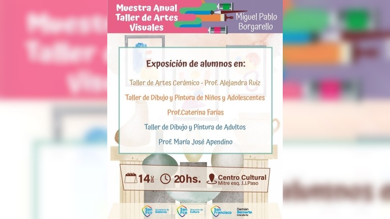 Este sábado se presenta la Muestra Anual Taller Municipal de Artes Visuales Miguel Pablo Borgarello