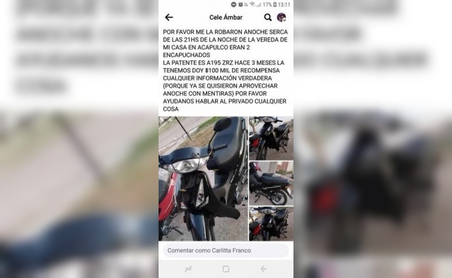 Barrio Acapulco: le robaron la moto de la vereda y ofrece recompensa para recuperarla