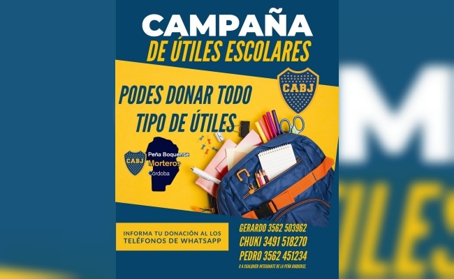 La Peña Boquense de Morteros lanzó la campaña de útiles escolares