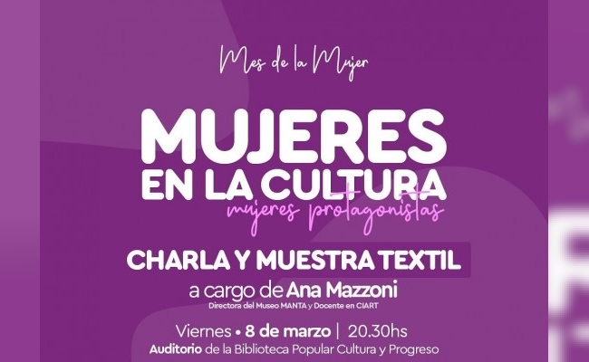 Morteros organiza muestra textil y charla con Ana Mazzoni en el Mes de la Mujer