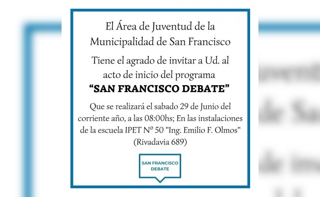 El Area Juventud realizará la primera edición de ‘San Francisco Debate’