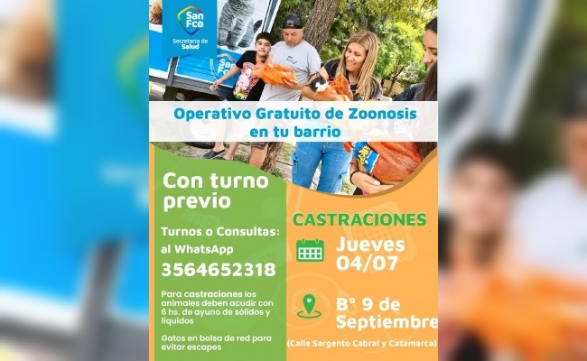 Castraciones gratuitas en barrio 9 de Setiembre