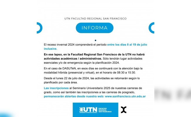 Receso invernal 2024 en UTN