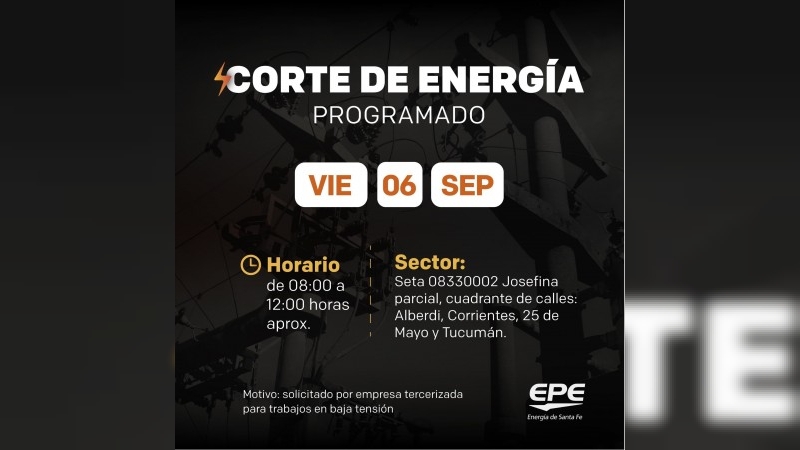 Corte de energía para este viernes