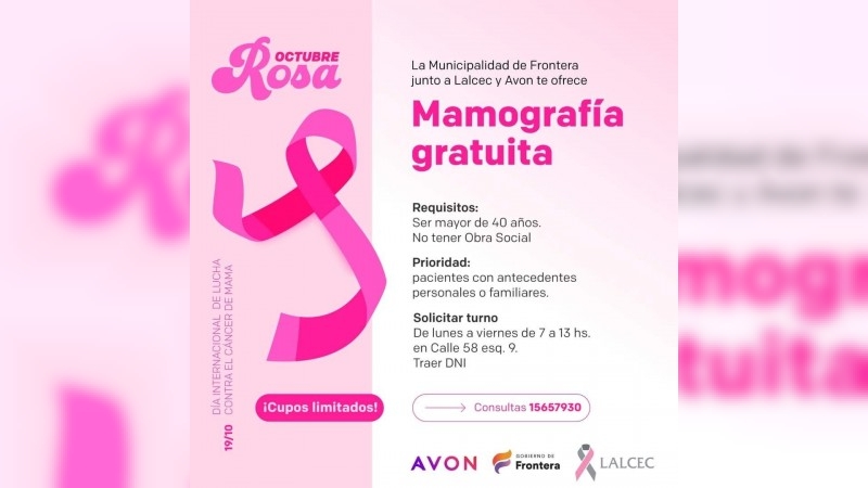 Frontera: se realizarán mamografías gratuitas para la Lucha contra el Cáncer de Mama