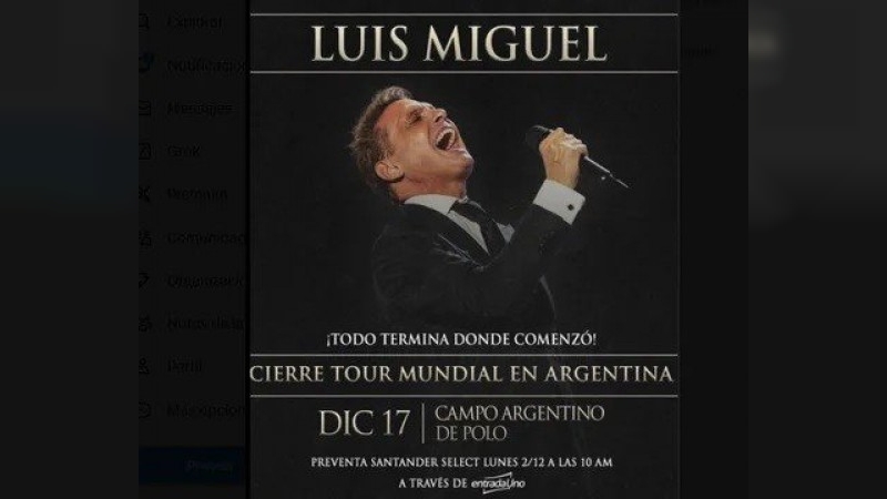 EXCLUSIVO: Luis Miguel cierra su gira mundial en Argentina el 17 de diciembre