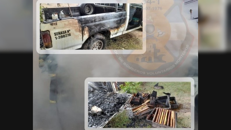 Morteros: Se incendió una camioneta con cajones de abejas