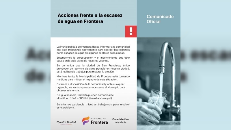 Frontera:  Acciones ante la escasez de agua 