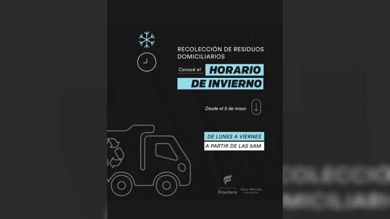 Nuevo horario de recolección de residuos en Frontera