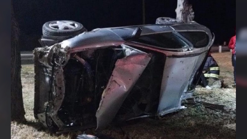 Discutía con su pareja mientras manejaba, volcó y chocó contra un árbol