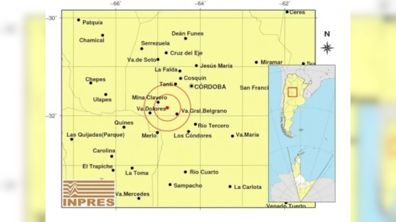 Sismo de baja intensidad, con epicentro entre Mina Clavero y Villa Dolores