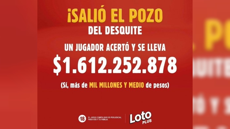 Un apostador cordobés ganó una suma multimillonaria en el Loto Plus