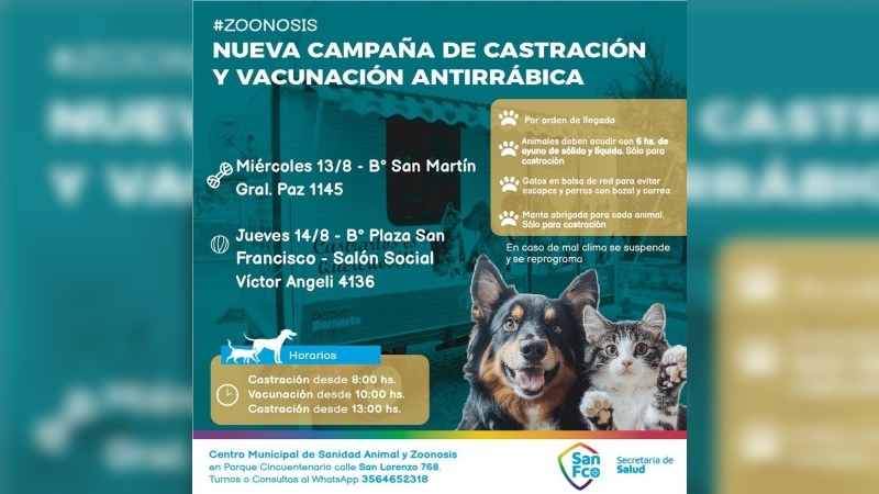 La Unidad Móvil de Sanidad Animal y Zoonosis continúa su recorrido por los barrios de San Francisco