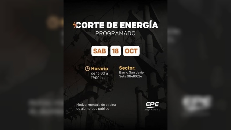 Corte de energía para este sábado