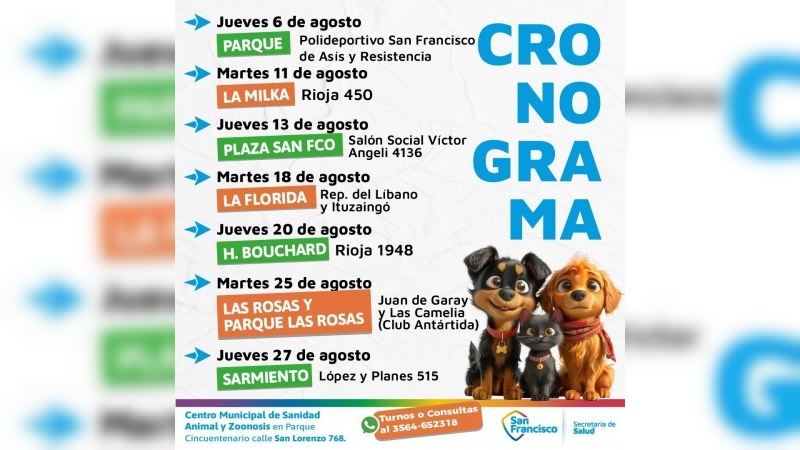 Cronograma de castraciones durante el mes de agosto