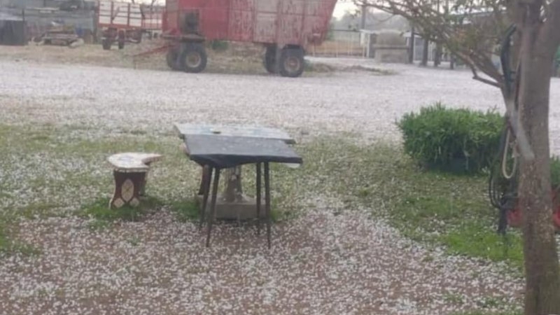 Impresionante granizada cubrió de blanco un camino a pocos kilómetros de Porteña