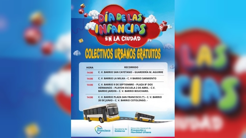 Así será el servicio de transporte urbano de pasajeros y el operativo de tránsito por los festejos del Día de la Infancias